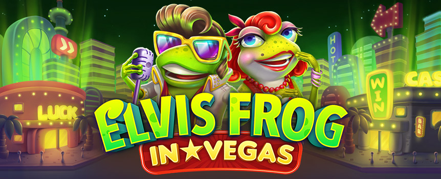 Spin the reels of the Elvis Frog in Vegas online slot today at Joe Fortune and see if you can land the Mega jackpot, worth an amazing 1,000x your bet!