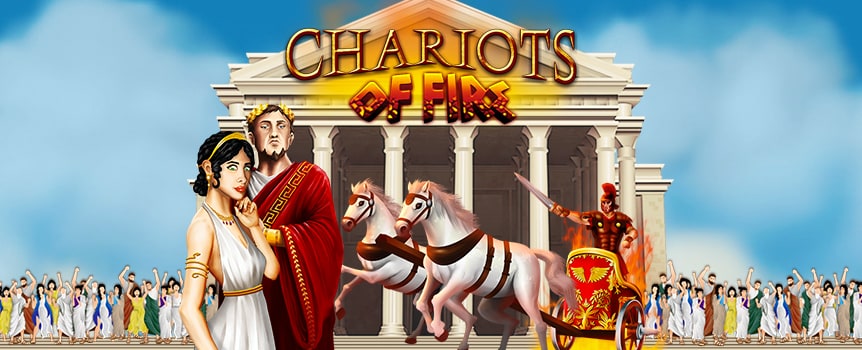 Your chariot awaits in this 5-reel, 25-line slot. Rome needs a leader, so if you’re up for the challenge, go meet your people at the Colosseum. You’ll be handsomely rewarded – should you succeed. The reels of Chariots of Fire are full of tools you’ll need to advance the Empire, including red-crested Roman helmets, white stallions, shields, crossbows, and power-hungry generals. Trigger free spins mode to see just how much these generals will do for you. There’s a special Roman Victory Round for highly-celebrated successes.