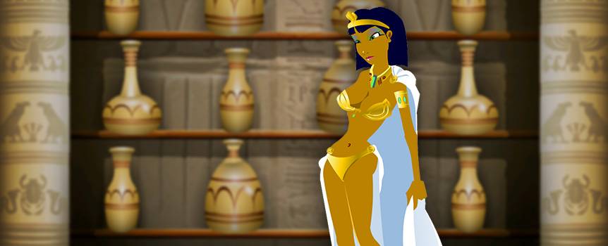 Travel back in time and acquaint yourself with the beautiful Queen of the Nile as you search for riches in this enchanting 5-reel slot. Hieroglyphs, magical scarabs, and mystical ancient artifacts will lead you toward the ultimate treasure as you spin. Gain entry to the palace of the Queen herself and peruse her personal collection of wine jugs to find what precious things she’s hidden inside. Be on your guard as you spin through the vault, because a poisonous asp is always lurking , ready to attack unsuspecting victims. If you have what it takes to prosper in her world, your valor will be rewarded.