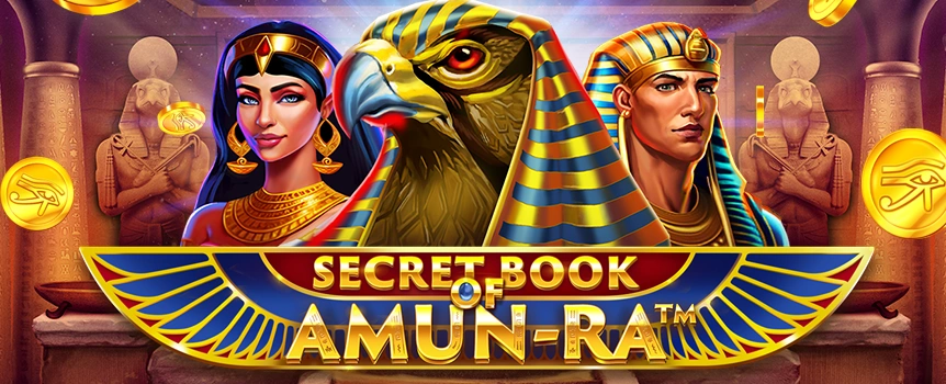 Enjoy the Secret Book of Amun-Ra online slot today here at Joe Fortune and see if you can scoop the game’s maximum prize of a whopping 10,000x your bet!